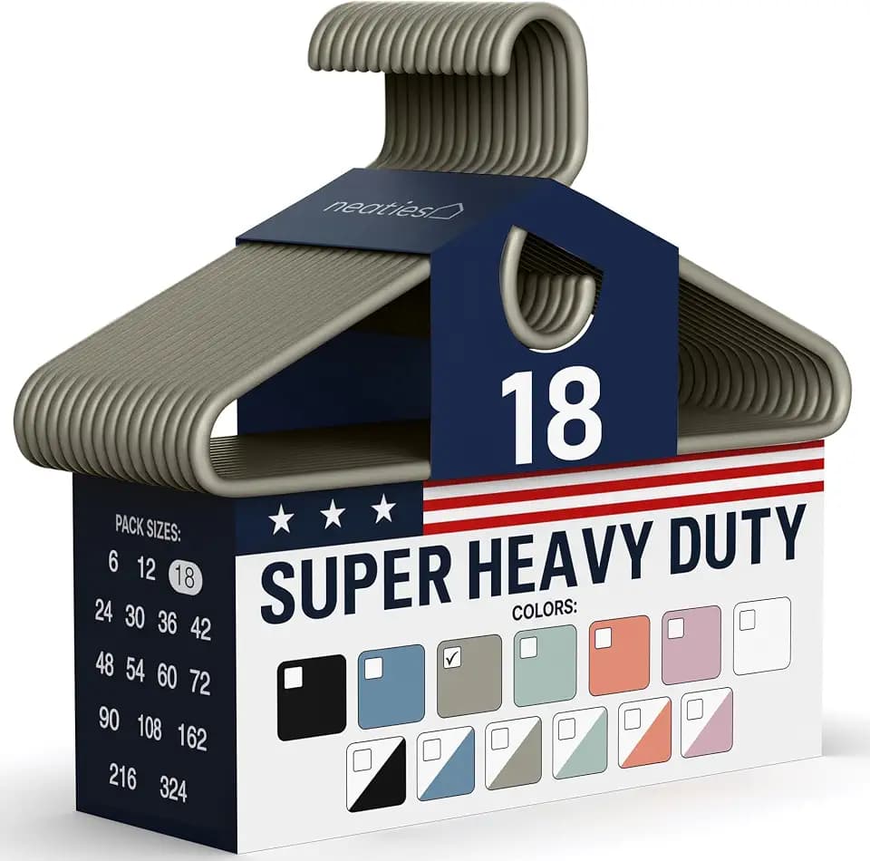Super Heavy Duty Clothes Hangers 18 Pack – Made in the USA - 10lb Capacity, Thick Plastic Hangers for Pants, Coats, Jackets, Jeans and Adult Clothing – Gray