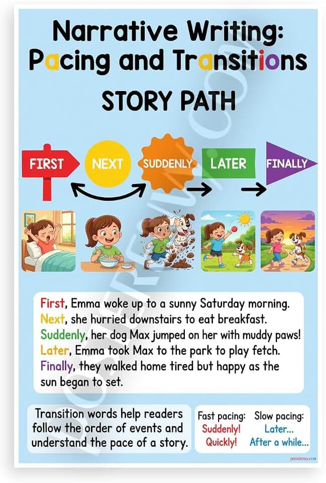 Narrative Writing Pacing and Transitions Story Path Educational 12x18 US Made Poster