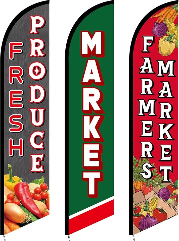 Mindsoft 3 Pcs Fresh Produce Feather Flag 12 Feet Tall Farmers Market Sign