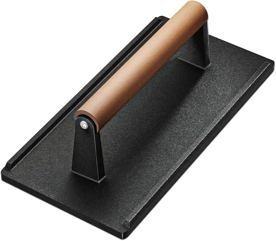 Yoehka Cast Iron Grill Press, 1Pcs Heavy Duty Bacon Press with Wood Handle