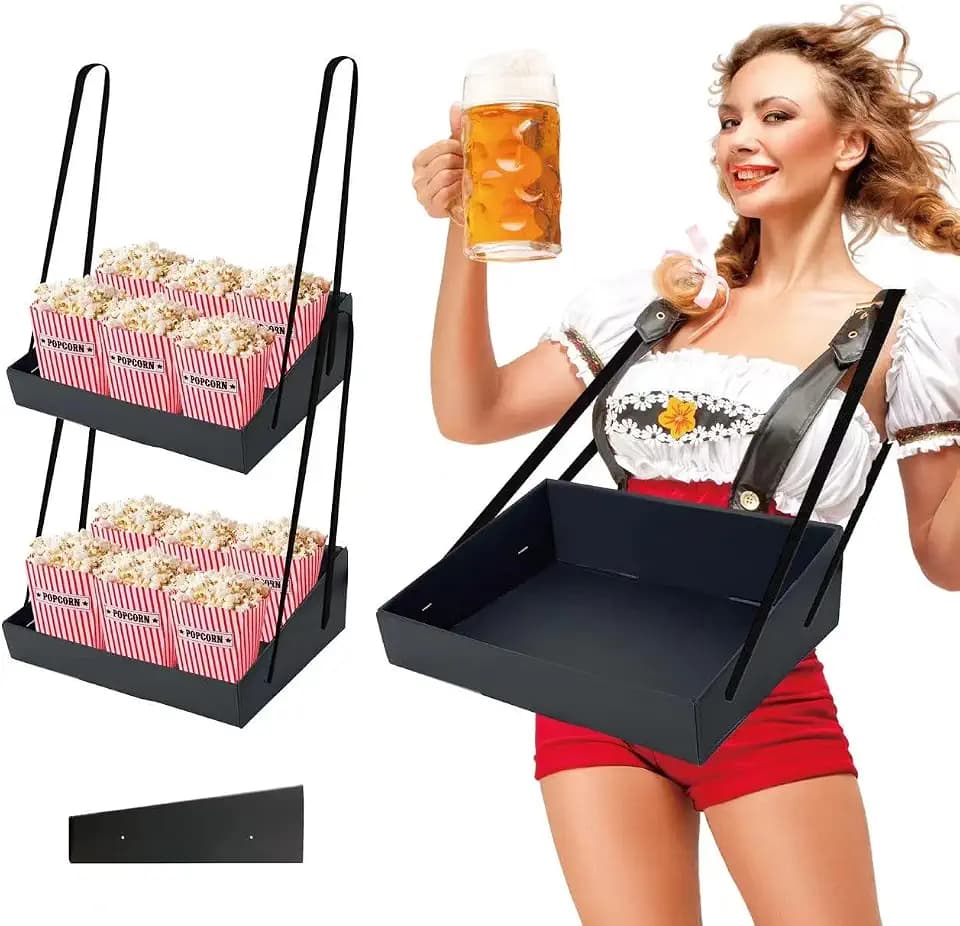 2-Pack Halloween Popcorn Snack Trays with Straps, Black Concession Carriers