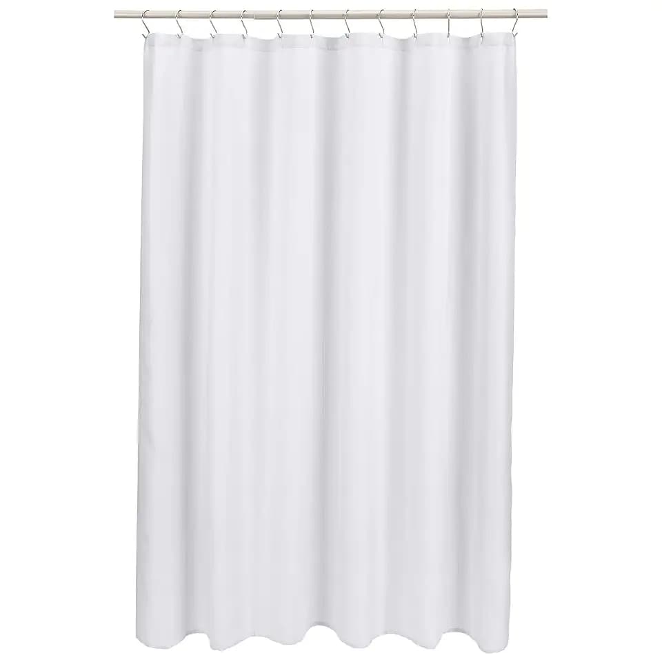Amazon Basics Linen Style Bathroom Shower Curtain, 100% Polyester, 72" x 72", Bright White