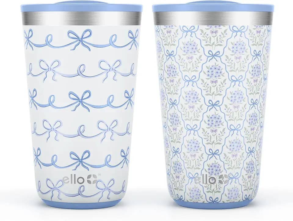 Ello 16oz Stainless Steel Stacking Cups with Lids, 2 Pack, Bows & Flowers