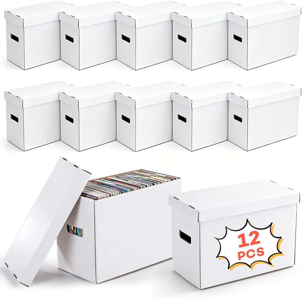 Heavy Duty 5-Layer Short Comic Box with Double-Bottom Base, Stackable Cardboard Storage Boxes for Graded & Raw Comics, Magazine, Collectibles, 16.6" x 8.6" x 11.5" (White, 12 pack)