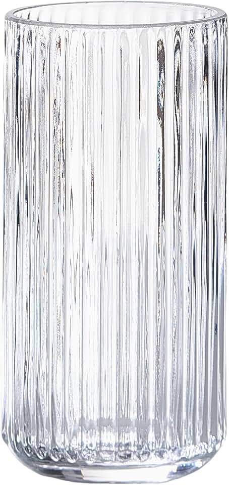 Clear Glass Flower Vase for Pampas Grass, 7.5 inch Medium Decorative Centerpiece Ribbed Vase for Dining Table, Office Desktop, Shelf Bookshelf, Mantel, Entryway, Bathroom, Countertop, Farmhouse, Gift