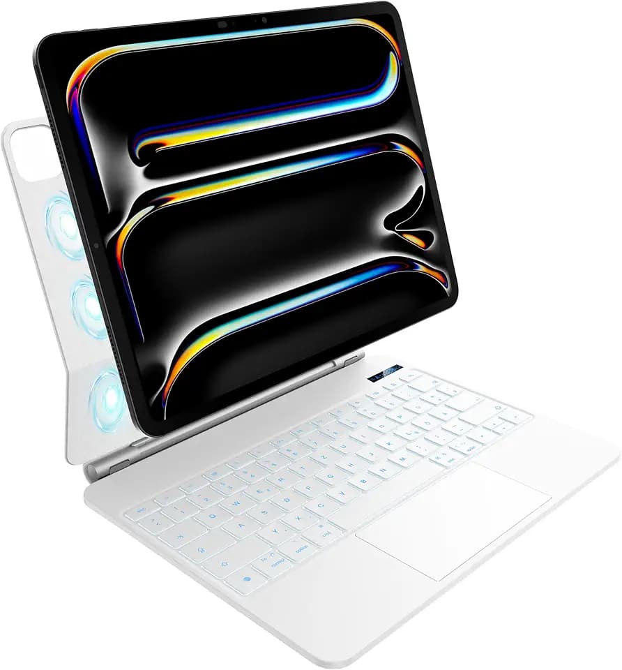 nimin Tastaturhülle für iPad Pro 13 Zoll M5 2025 / M4 2024, Multi-Touch-Trackpad, Magnetische Befestigung, 7-farbige Hintergrundbeleuchtung, Auto-Sleep/Wake,QWERTZ, Weiß