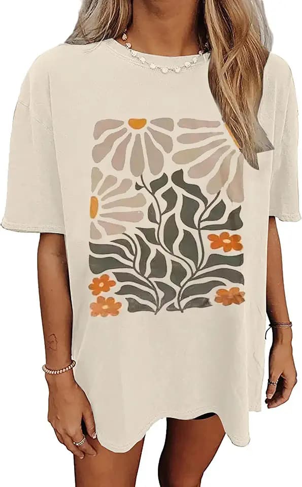 Womens Oversized Tshirt Flower Graphic Tees Nashville Music Short Sleeve Shirts Summer Casual Loose Beach Tops