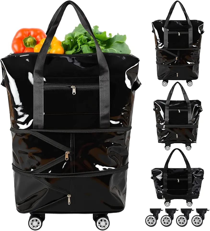 Abbylike Reusable Grocery Bag on Wheels Shopping Bag with Detachable Swivel Wheels Waterproof PP Collapsible Shopping Cart Portable Large Capacity Grocery Tote for Groceries Traveling Camping Moving