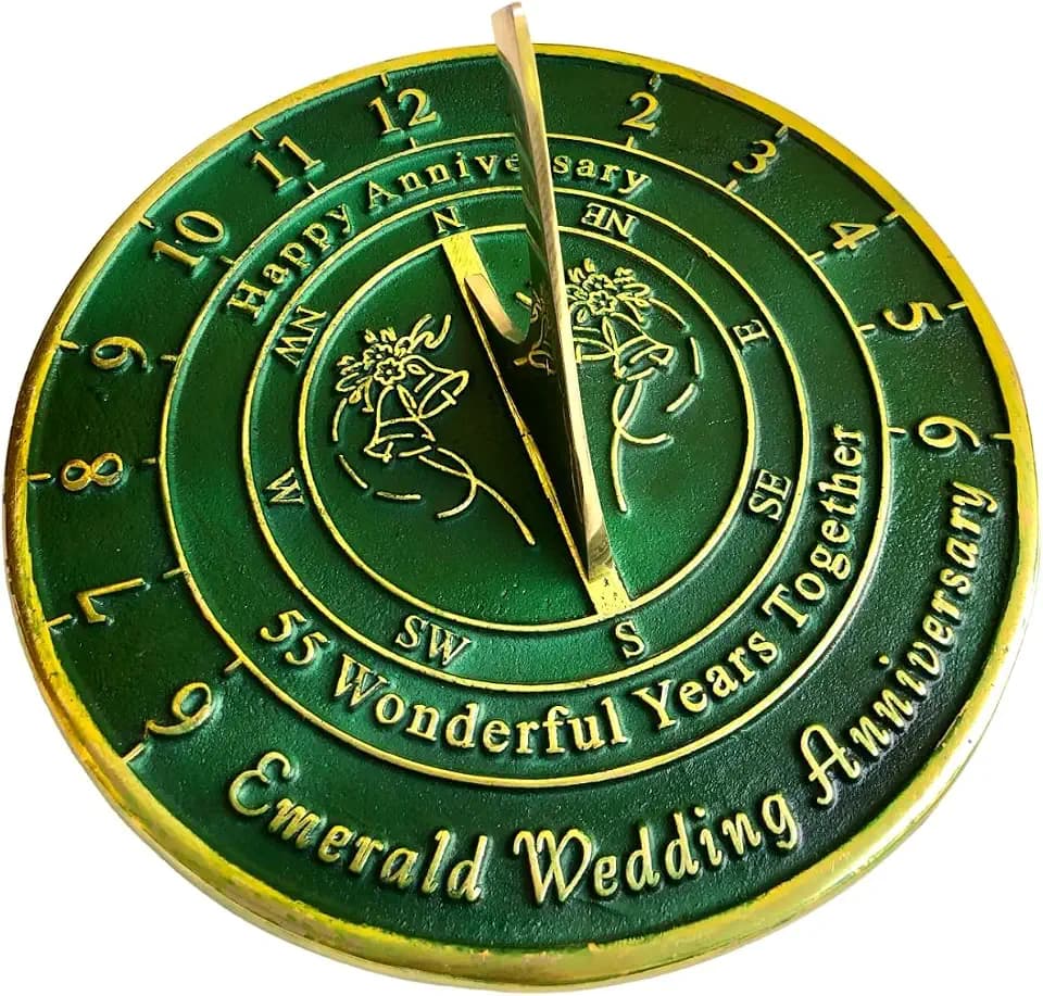 55th Emerald Wedding Anniversary Sundial Gift for Him or Her, Husband or Wife, Parents, Grand Parents, Couples to Celebrate Anniversary Unique Gift Her Parents Or Couples 55 Year Celebration