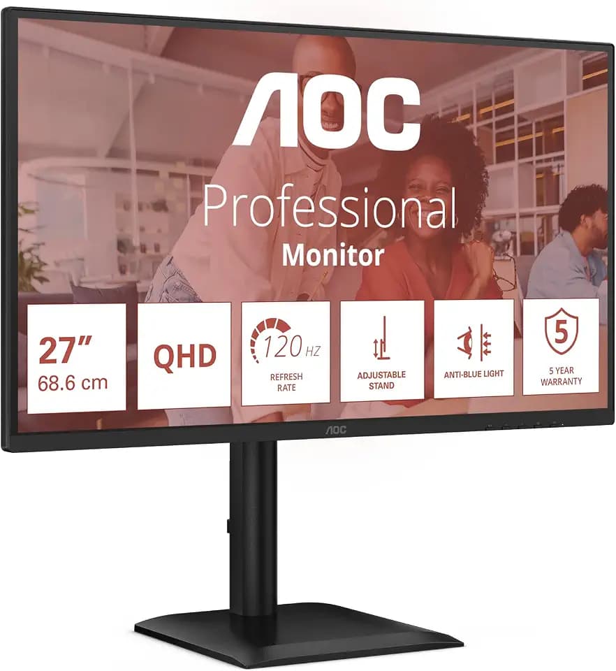 AOC Q27E4U 27 Zoll WQHD USB Hub Monitor, 120Hz, IPS Panel, 4ms GtG, HDR Mode, Höhenverstellung,Lautsprecher,(2560x1440 HDMI 1x 2.1 TMDS) Schwarz
