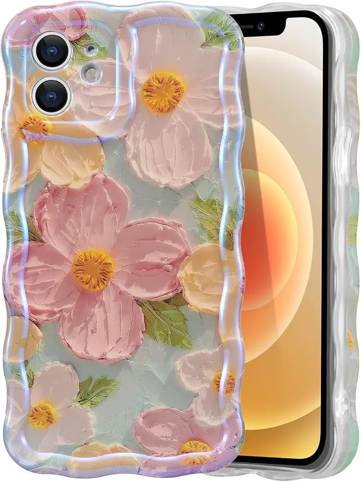EYZUTAK Case for iPhone 11, Colorful Retro Oil Painting Print Flower, Green