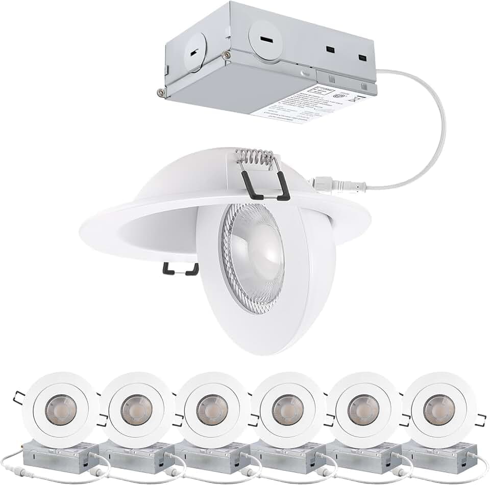 POPANU 4 Inch Gimbal LED Recessed Lights 6 Pack,5CCT Canless Light White