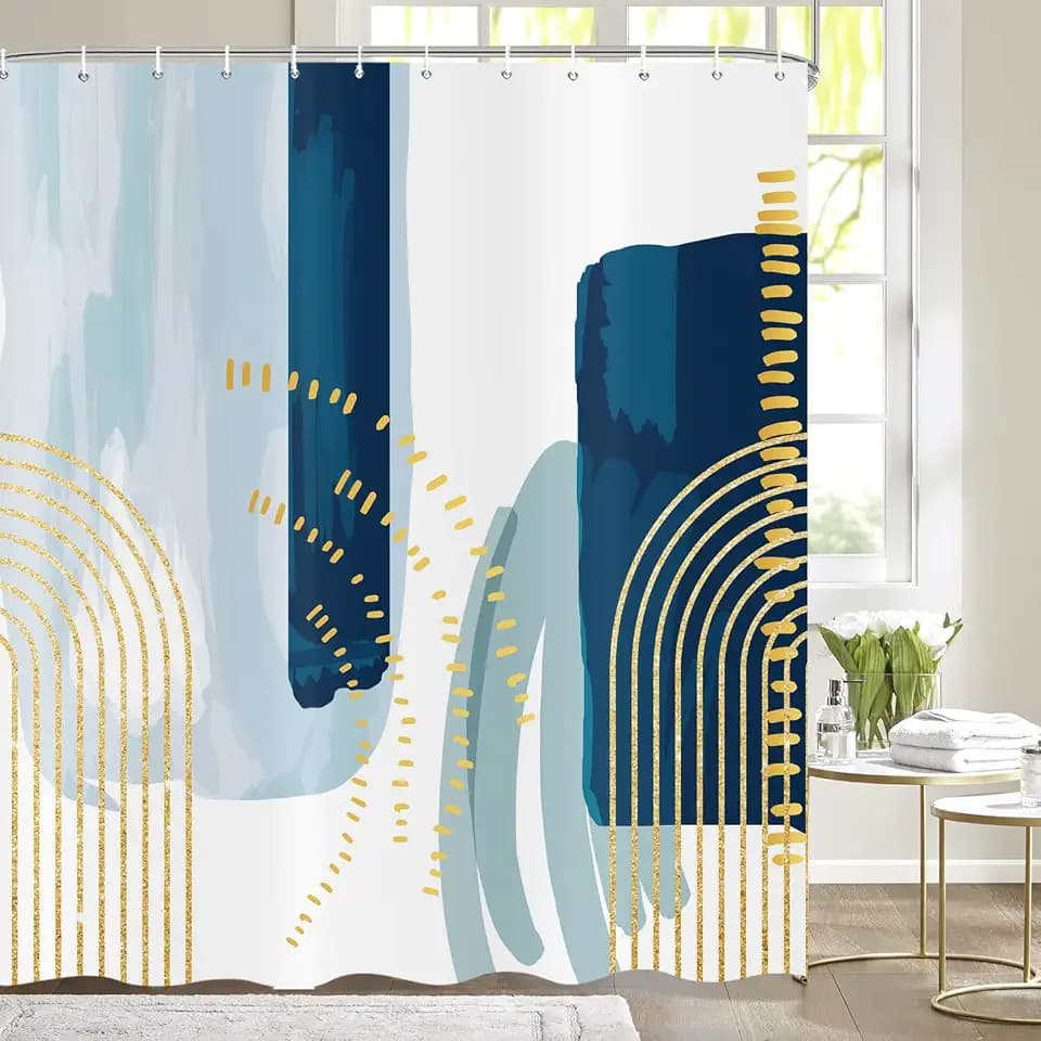 deFouliao Boho Shower Curtain, Mid Century Modern Blue Waterproof Shower Curtain for Bathroom Bathtub Home Curtain Decor with Hooks, 72Wx72L