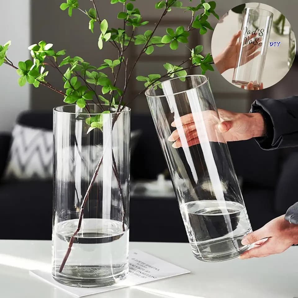 Liotww Acrylic Cylinder Plastic Clear Vase of 2 for Centerpiece Table Decor