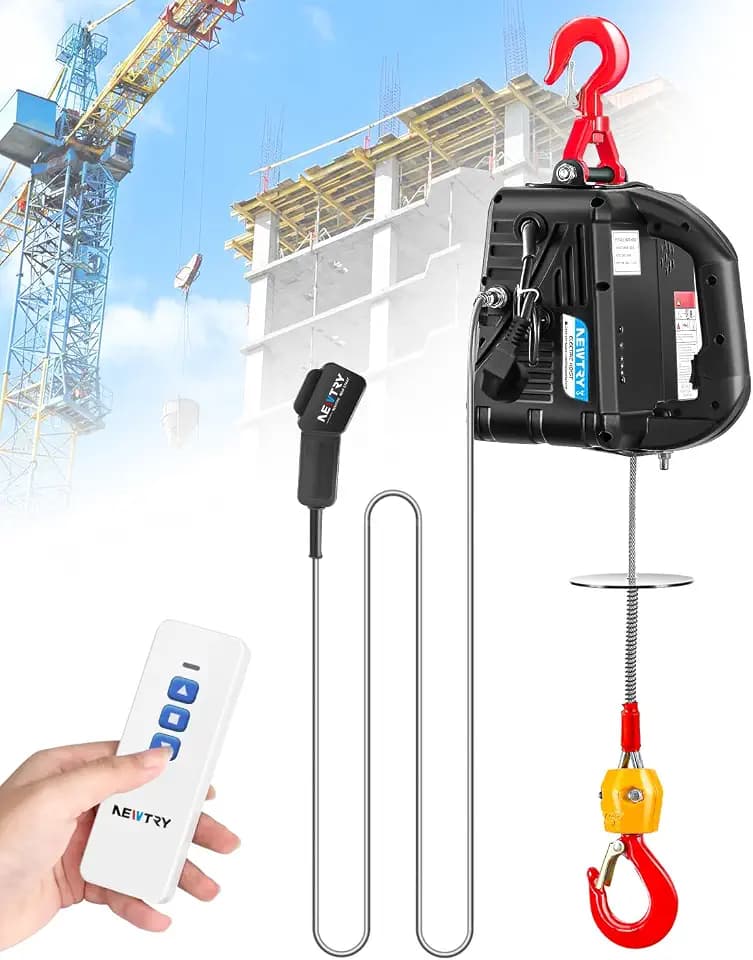 NEWTRY 3 in 1 Elektrische Seilwinde 500KG/1100lb Drahtlose Fernbedienung 7.6m/25ft 1500W Elektrischer Seilhebezeug mit Überlastschutz (Tragkraft 500KG)