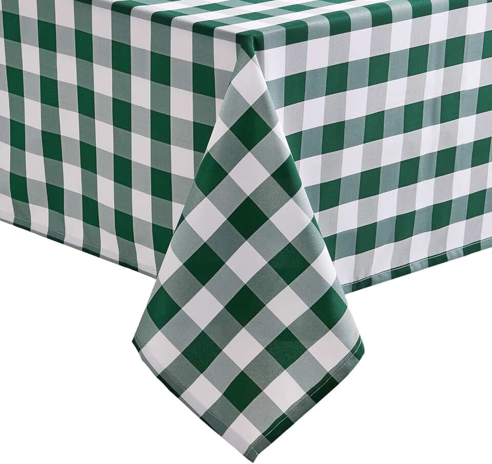 Hiasan Checkered Tablecloth Rectangle 52 x 70 Inch, Forest Green and White