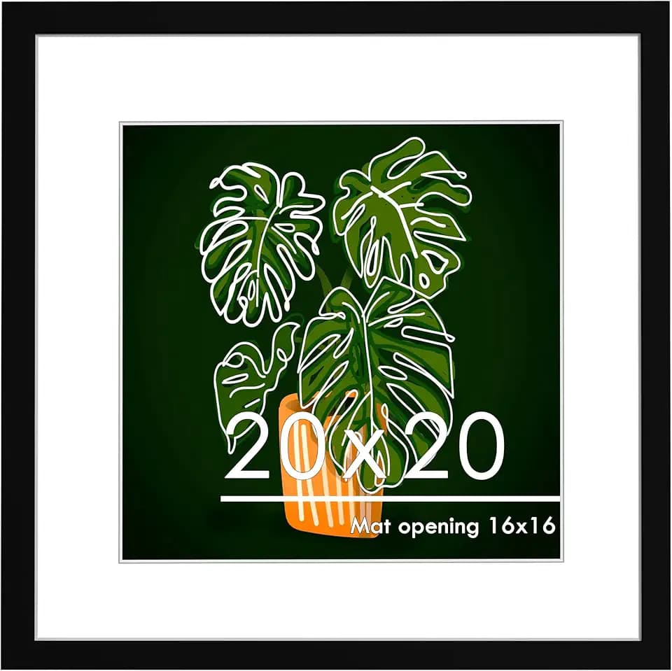 PEALSN 20x20 Picture Frame, Display Pictures 16 x 16 with Mat, Black