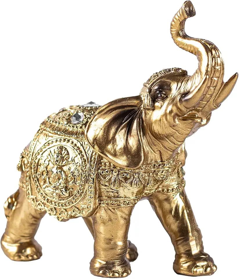 Gold Elephant Statue, Elephant Decor,Modern Art Deco Decorative Figurine, Resin Sculpture for Home, Living Room, Office