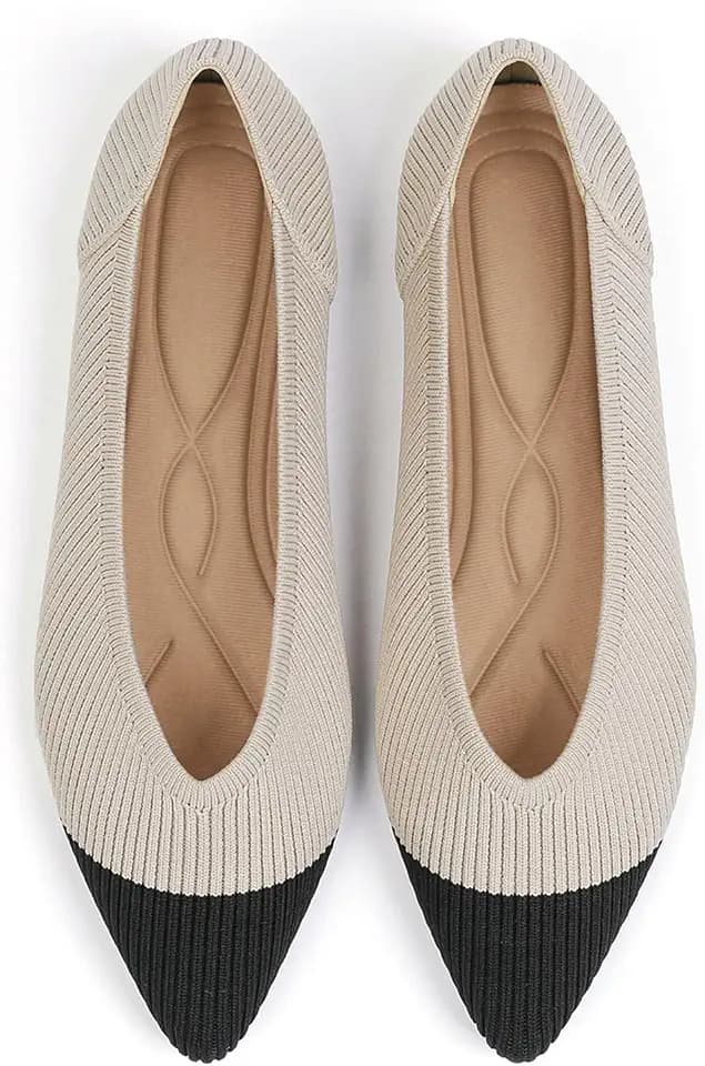 TINGRISE Women's Flats Shoes Pointed Toe Knit Ballet Comfortable Dressy Slip On Flat