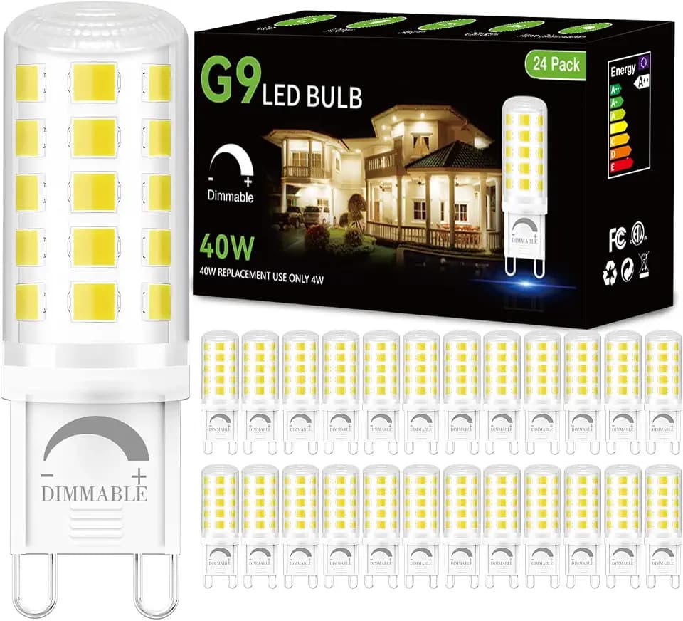 DAYBEETER 24 Pack Dimmable G9 LED Bulb 4W (40 Watt Equivalent), 6000K Daylight White, G9 Halogen Bulb T4 G9 Bi-pin Base Light Bulbs for Chandelier,120V 450LM 360 Beam Angle No-Flicker G9 Bulb