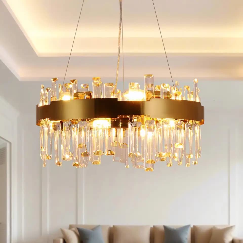 19.7" Gold Crystal Chandelier, 12-Light Modern Round Chandelier