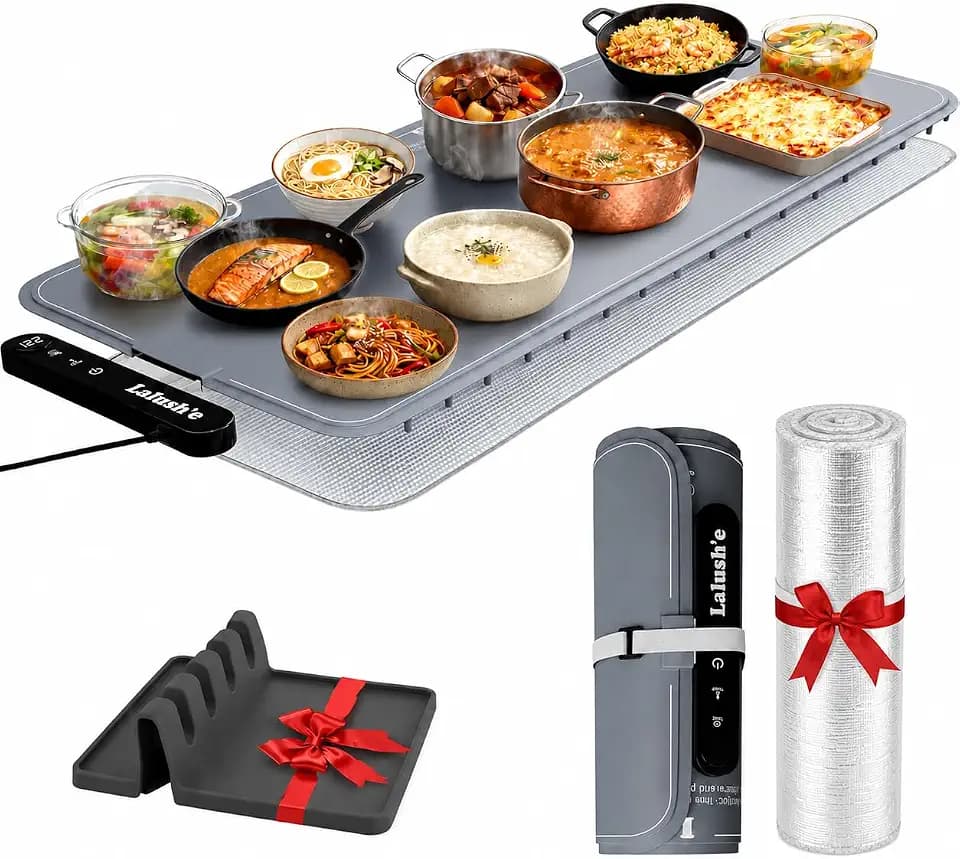 Electric Food Warming Mat XXL 36x15 for Hosting Foldable Tray with 7 Temp.
