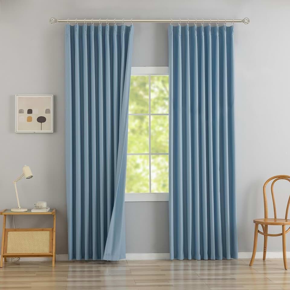 DONREN Dusty Blue Pinch Pleated Blackout Curtains with Hooks - 94 inch Length Room Darkening Thermal Insulated Window Curtain Panels for Living Room Bedroom 2 Panel 40" Wx92 L