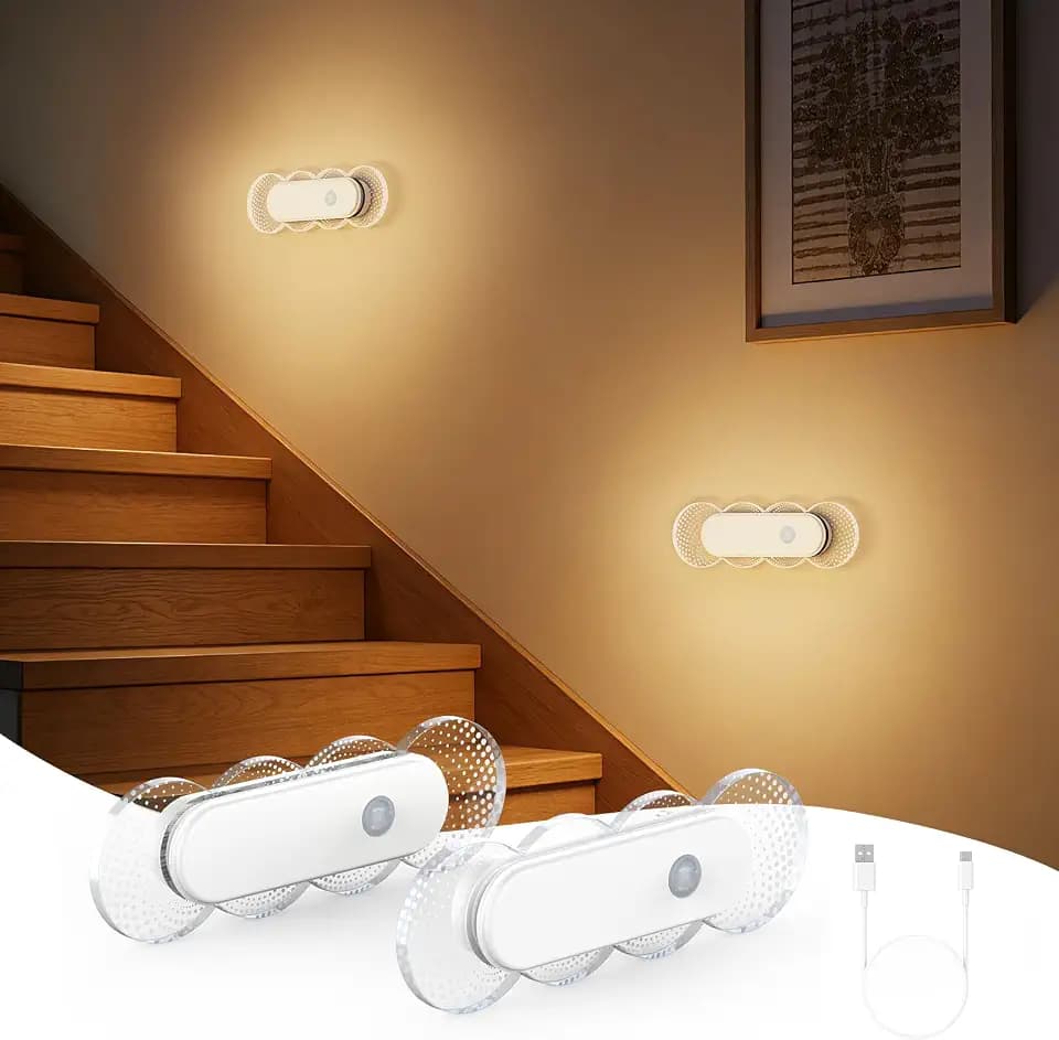 Kitloo Rechargeable Motion Sensor Night Light, Battery Operated LED Night Light for Kids, Nursery, Bathroom, Toilet, Hallway, Stairs, Closet, Kitchen & Cabinet – Cordless Magnetic Wall Sconce, 2 Pack