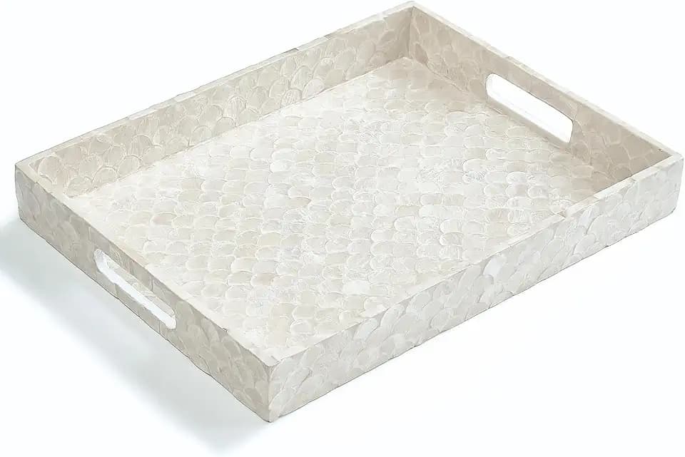 CHI AN HOME 15.8" x 11.8" Capiz Shell Decorative Tray, Coastal Serving Tray