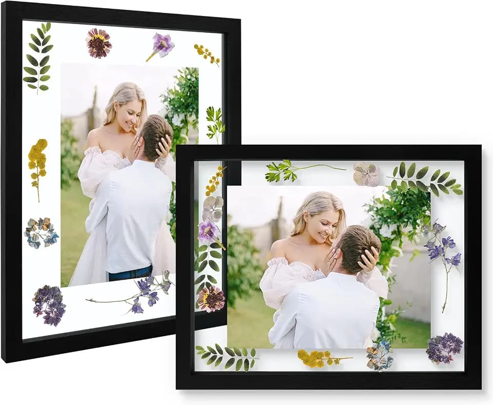 11x14 Floating Picture Frame Black - Solid Wood for Pressed Flower -2 Pack