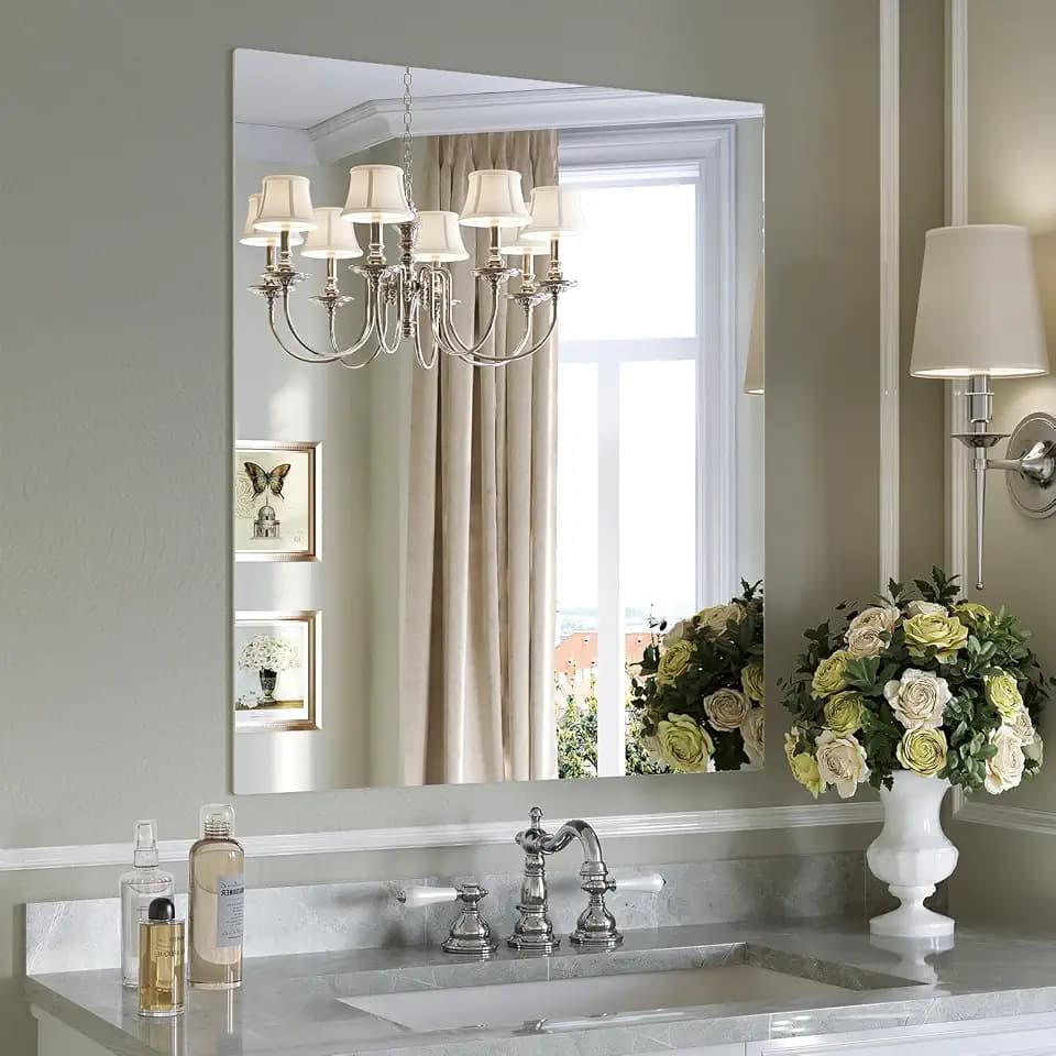 Frameless Mirror for Bathroom, 30"x36" Frameless Bathroom Mirrors for Over Sink, Bathroom Vanity Rectangle Mirror with Tempered Glass, Bathroom Mirror for Living Room, Bedroom, Entryway