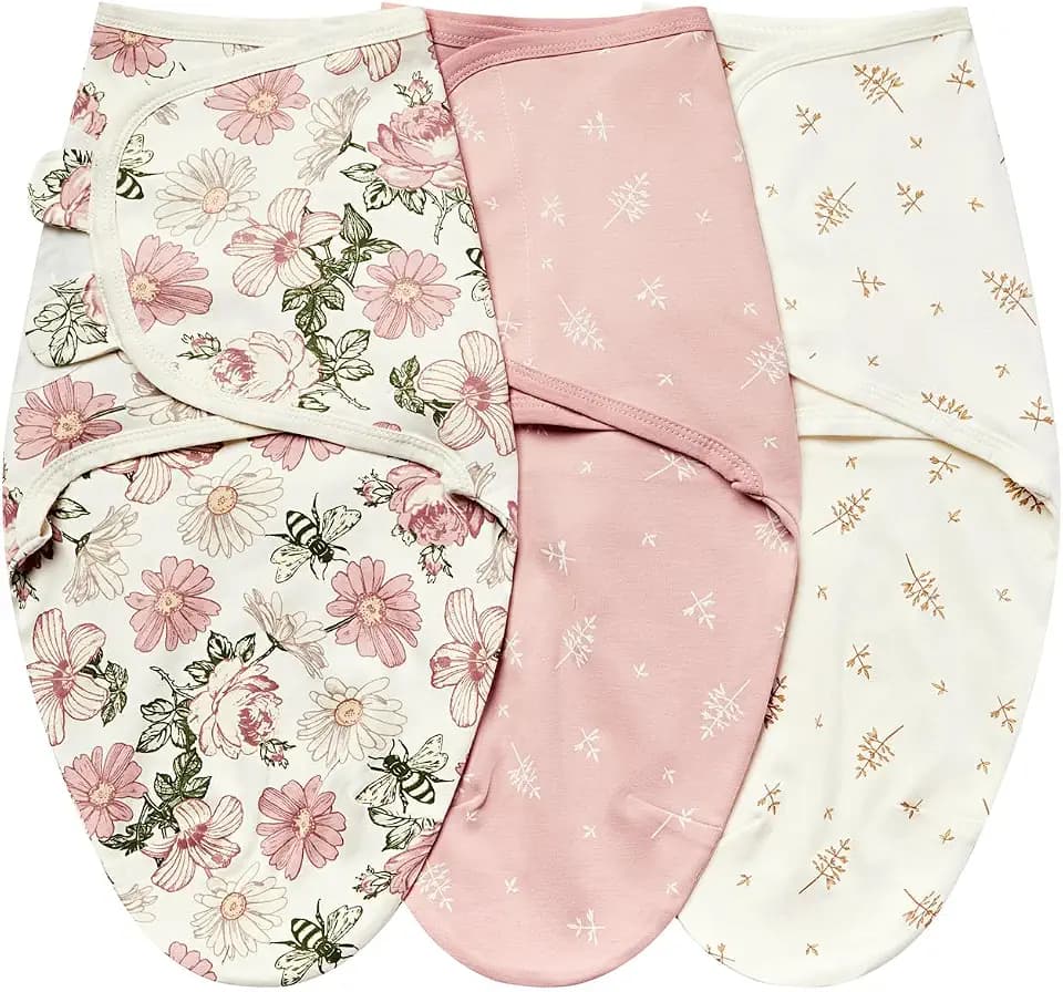 insular Baby Swaddle Wrap, Swaddle Blanket for Newborn and Infant, Adjustable Swaddling Set for Boy and Girl, Soft Cotton Baby Sleep Sack 3 Pack, Floral, Small(0-3 Month)