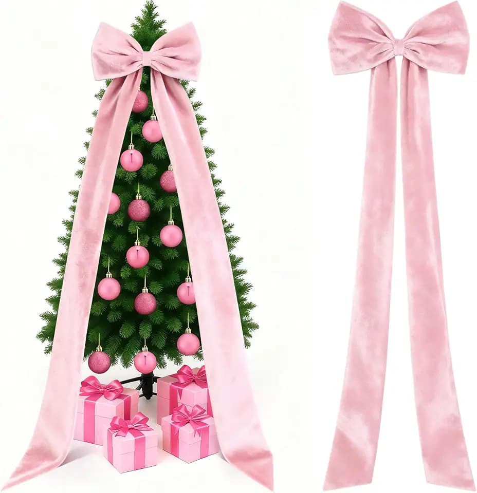 Knitgrip Pink Extra Large Velvet Bow Christmas Tree Topper, 118 Inch