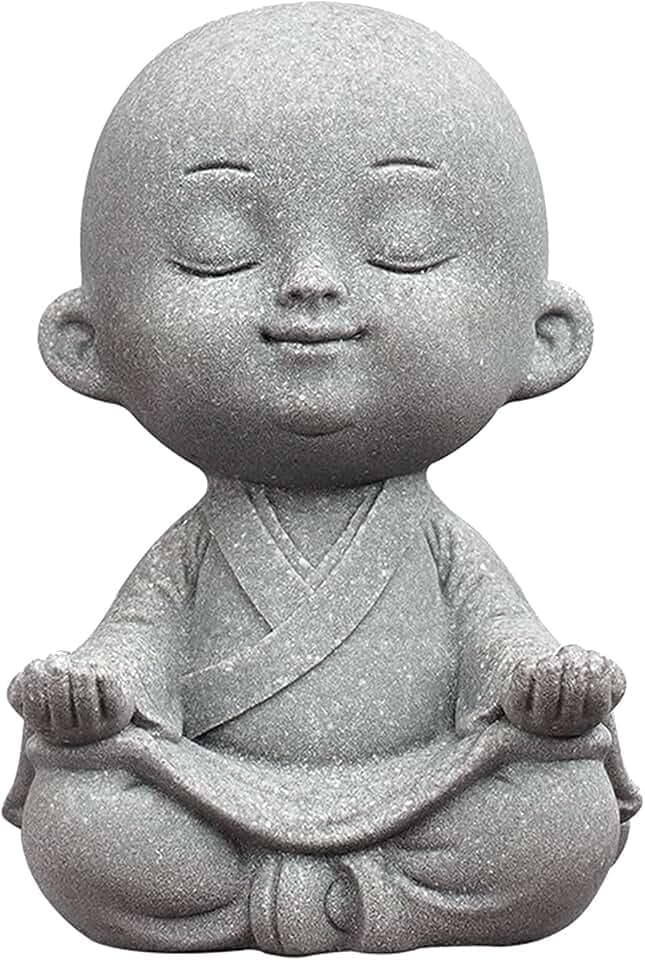 Sitting Buddha Meditation Zen Figurines Decor Small Monk Statue for Fish Tank Aquarium Garden Decoration (Gray)