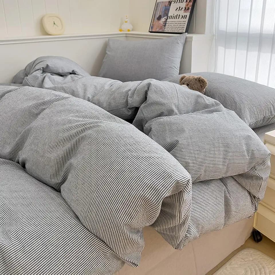Striped Duvet Cover Set 100% Cotton,King(104"x90"),Grey Pinstripes