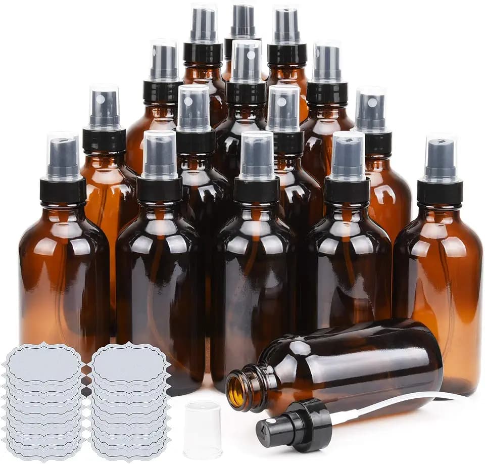 ULG Amber Glass Spray Bottles 4oz Brown 16 Piece