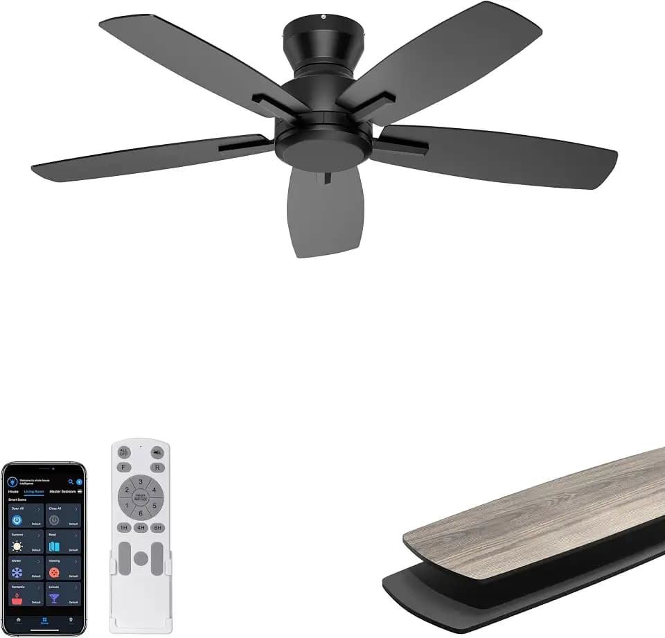 Ohniyou 42'' Low Profile Ceiling Fan No Light for Bedroom Kitchen, Black