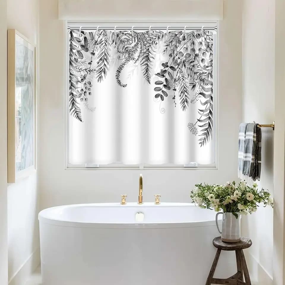 Grey Botanical Shower Window Curtain for Bathroom 60x48 Inch