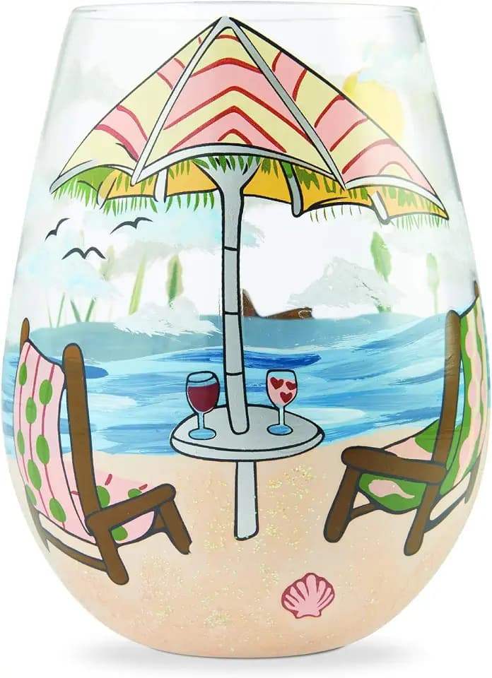 Enesco Designs by Lolita Beach Please Hand-Painted Artisan Stemless Wine Glass, 1 Count (Pack of 1), Multicolor, 20 ounces