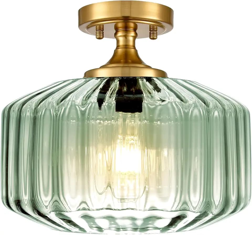 Mint Green Thick Glass Close to Ceiling Light Vintage Ceiling Lamp