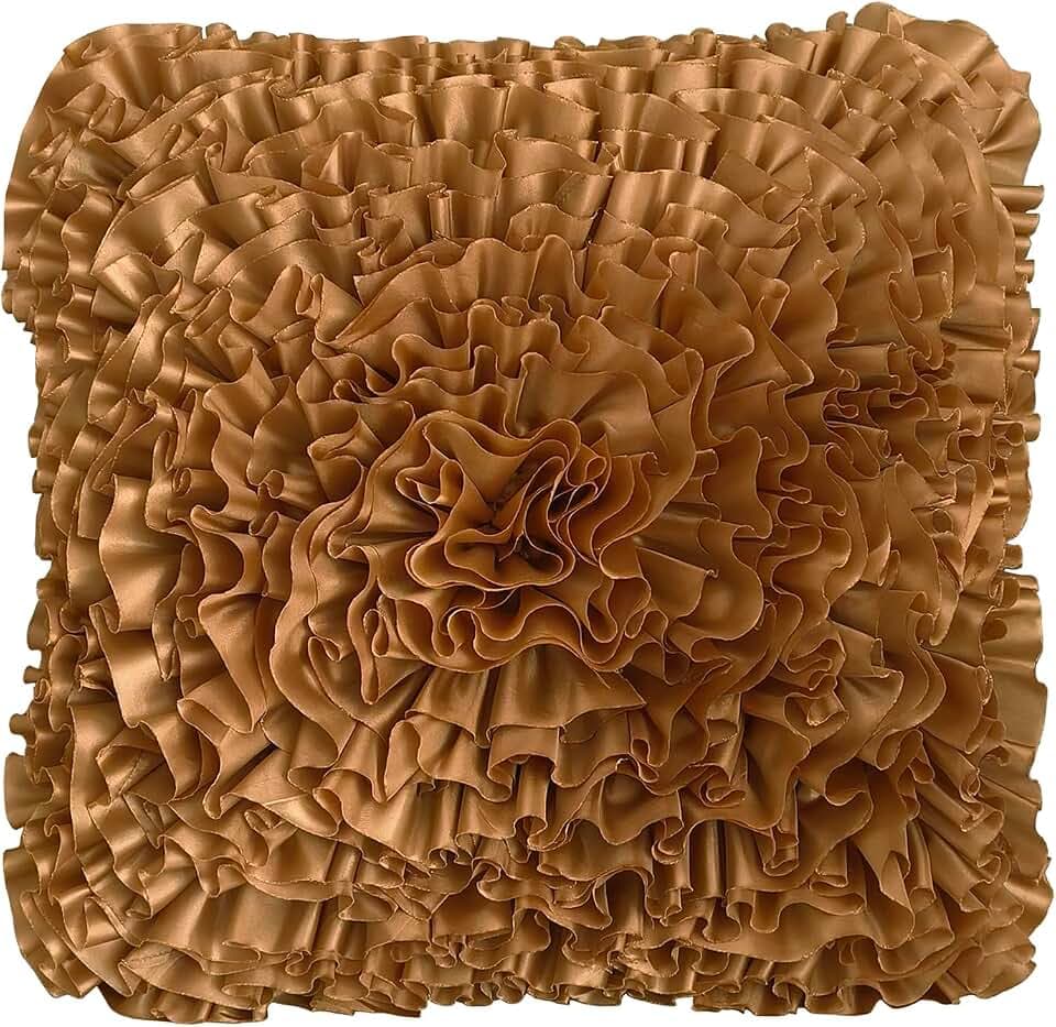 3D Gold Ruffle Accent Decorative Throw Pillow Covers for Bed Sofa Couch
