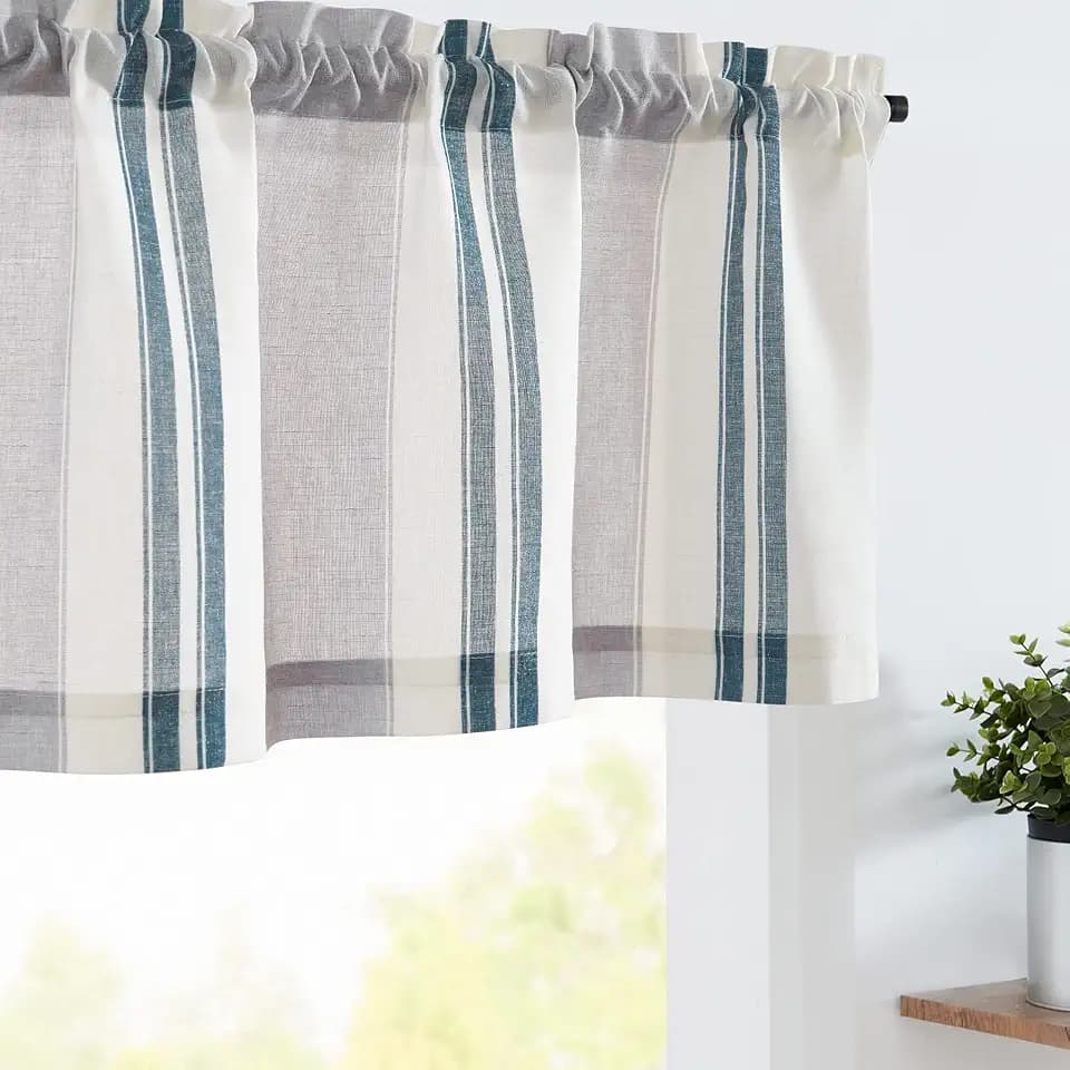 jinchan Linen Pencil Stripe Valances for Window 16 inch,Blue,1 Panel