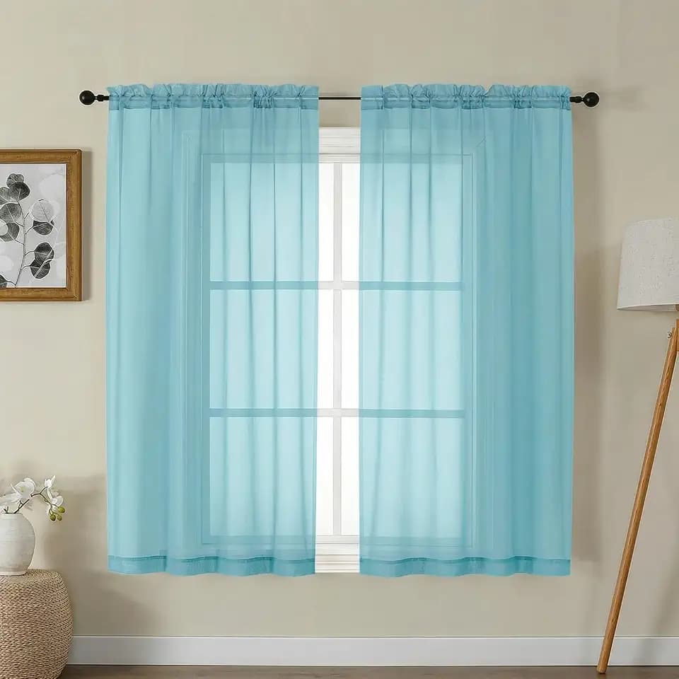 Gwine Sheer Curtains for Bedroom 54 inches Long - Light Filtering Voile Window Curtain Panels, Airy Transparent Rod Pocket Sheer Drapes for Living Room, Each 42Wx54L, 2 Panels, Aqua