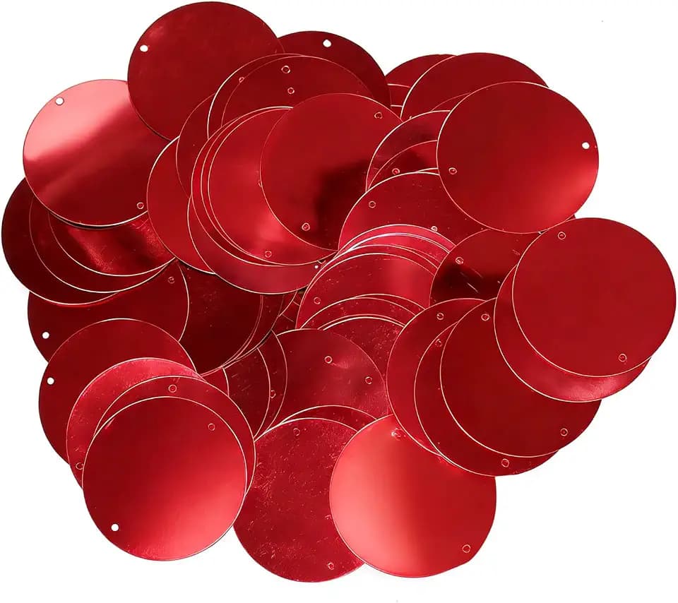 150pcs 50 mm Flat Large Sequins for Crafts, Red Round Sequins Paillettes with Two Holes for Crafts Sewing DIY Project Embroidery Embellishment