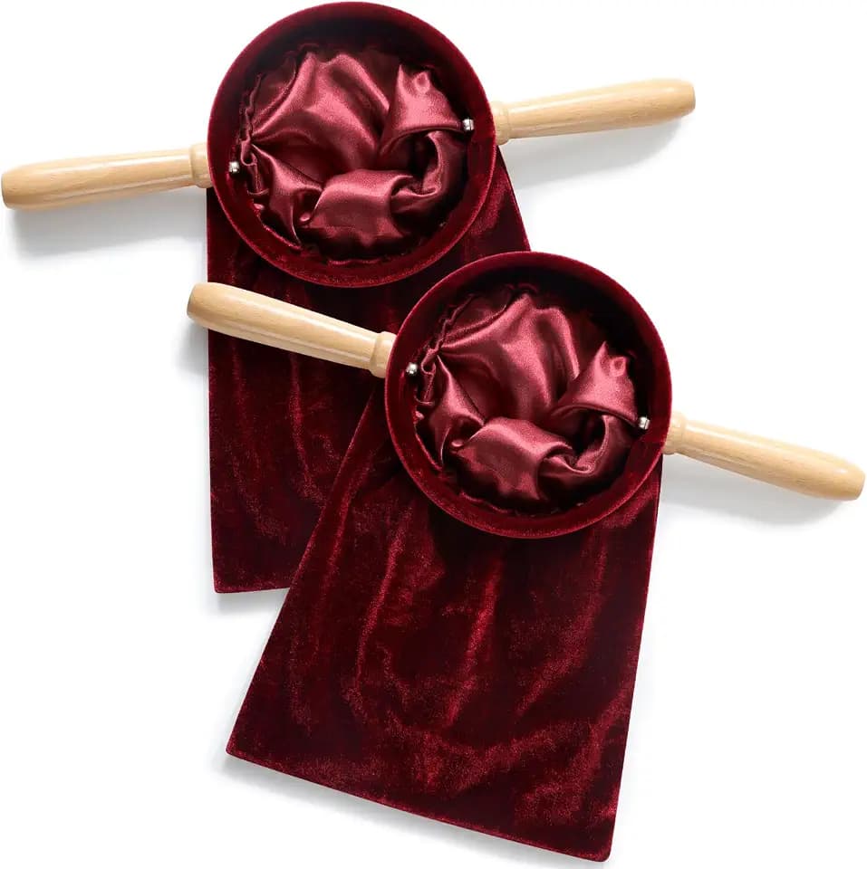 Tioncy 2 Set Church Tithe Offering Bag with Wooden Handle, 14" X 6", Red