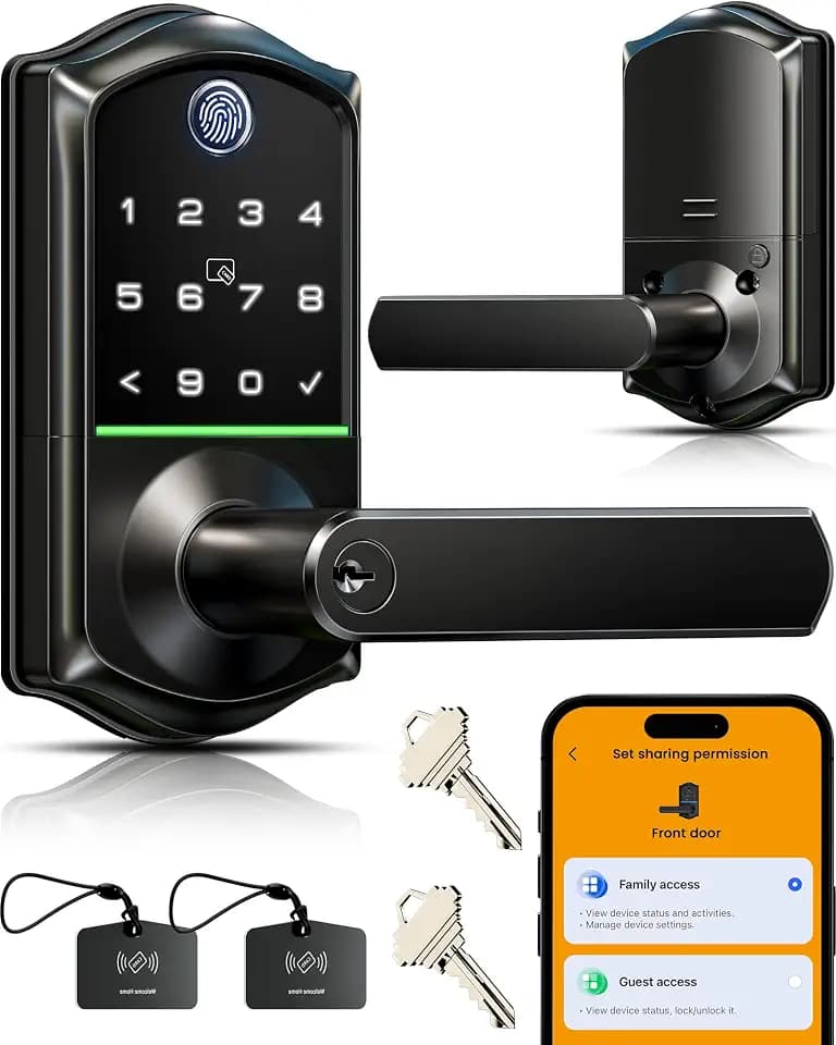 Veise VE019 Smart Lever Lock, Keypad Door Knob with Handle, Matte Black