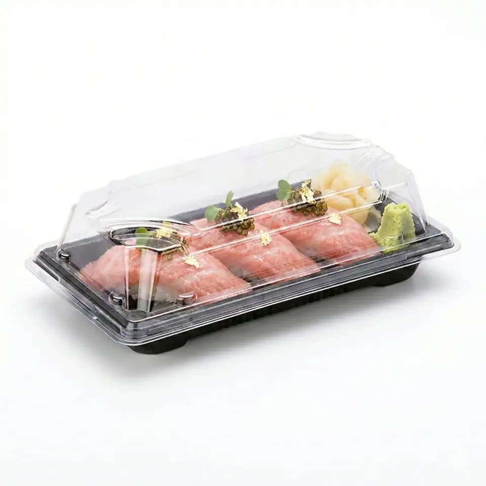 Restaurantware-Roku 5.4 x 3 Inch Sushi Trays, 100 Disposable Sushi Containers With Lids - Small, Rectangle, Black Plastic To Go Containers, Take Out Container For Appetizers, Entrees, or Desserts,