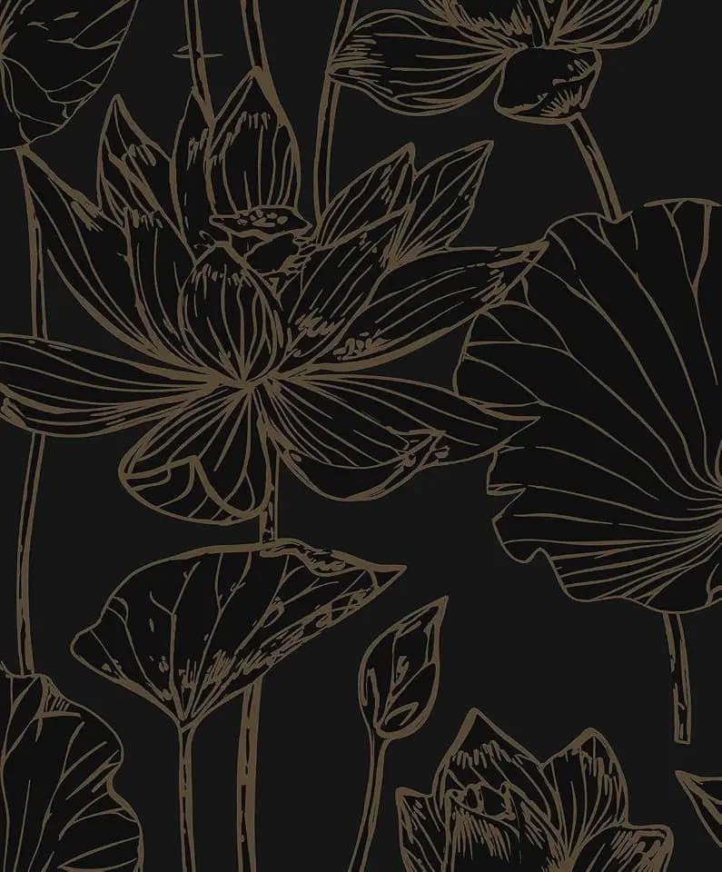 NextWall Lotus Garden Floral Peel and Stick Wallpaper (Wrought Iron & Gold)