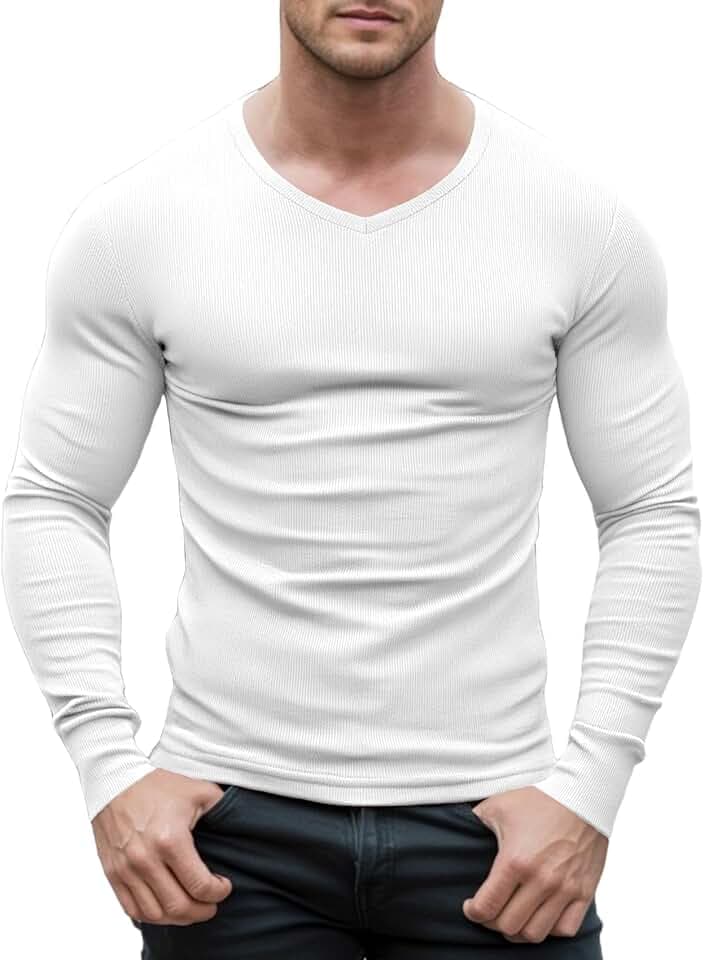 Men's Muscle T-Shirts V Neck Thermal Long Sleeve Undershirts