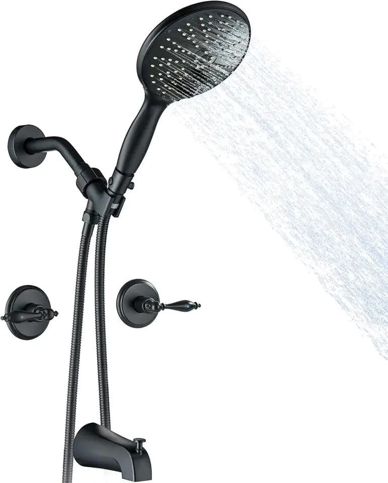 LIWEIKE 2 Handle Shower Faucet Set, Matte Black Two Handles Tub Shower Faucet High Flow Bath Tub Shower Faucet 2 Knobs by Brass Rough-in Valve